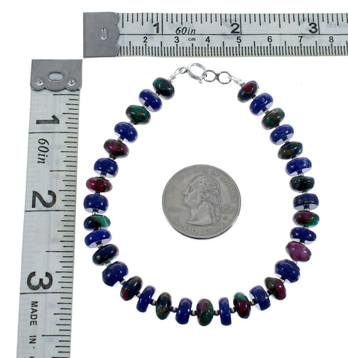 Sterling Silver Bloodstone And Lapis Bead Bracelet JX126870